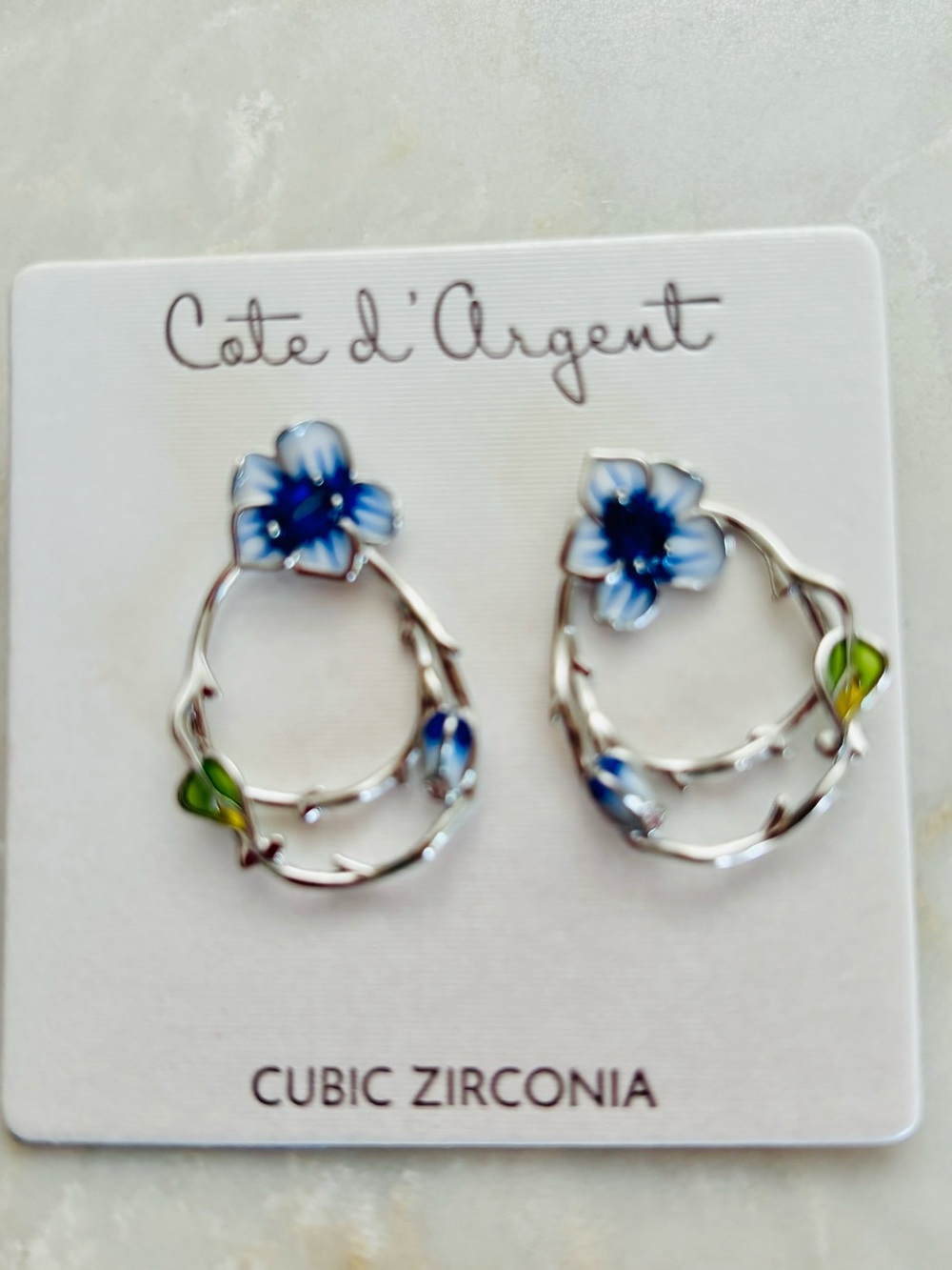 NWT Cote d’argent Floral Cubic Zirconia Hoop Earrings